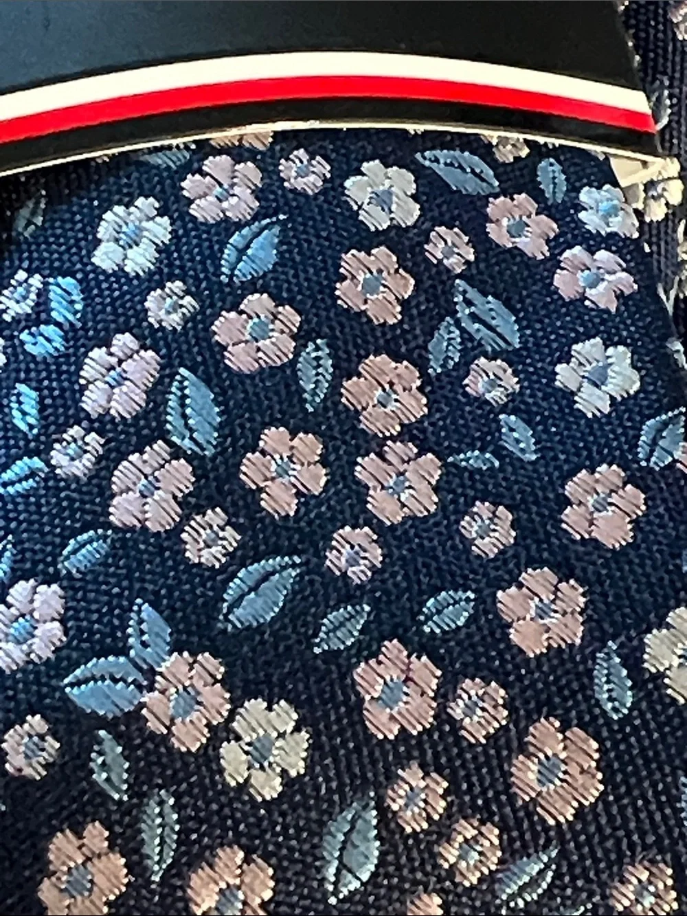 Tommy Hilfiger Navy Floral Microprint Tie with Light Blue and Pale Pink Accents